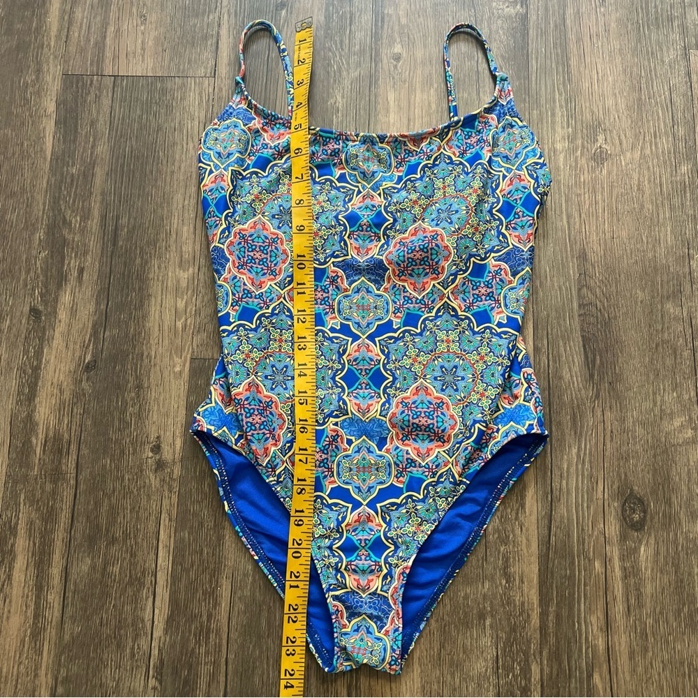 Swim Systems Blue Pattern One Pc Swimsuit Lined Bra Bathing Suit Pool Stretch M - Picture 11 of 12